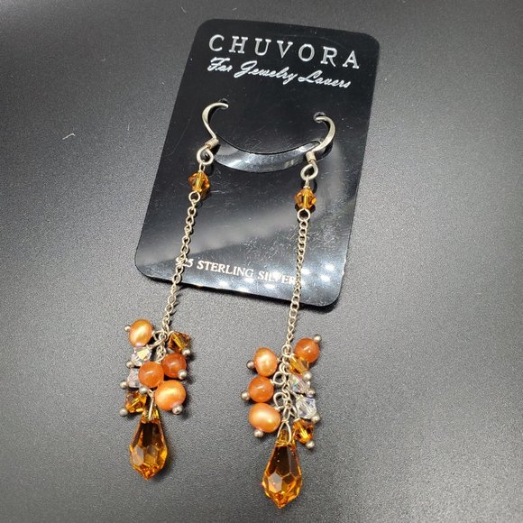 Sterling Silver and Gemstone Dangle Earrings - Picture 1 of 3